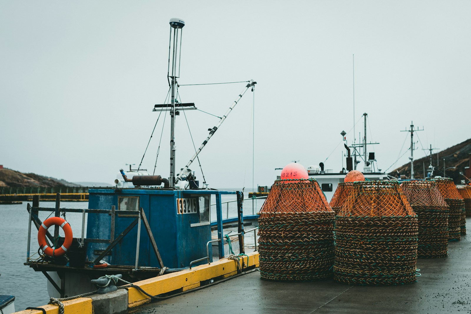 a group of baskets sitting on top of a boat